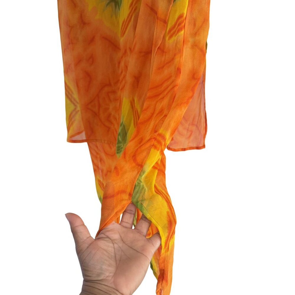 Vintage Kloz Lyne Dress Womens 90s Orange Floral Sheath Overlay Sleeveless Large - Picture 4 of 8